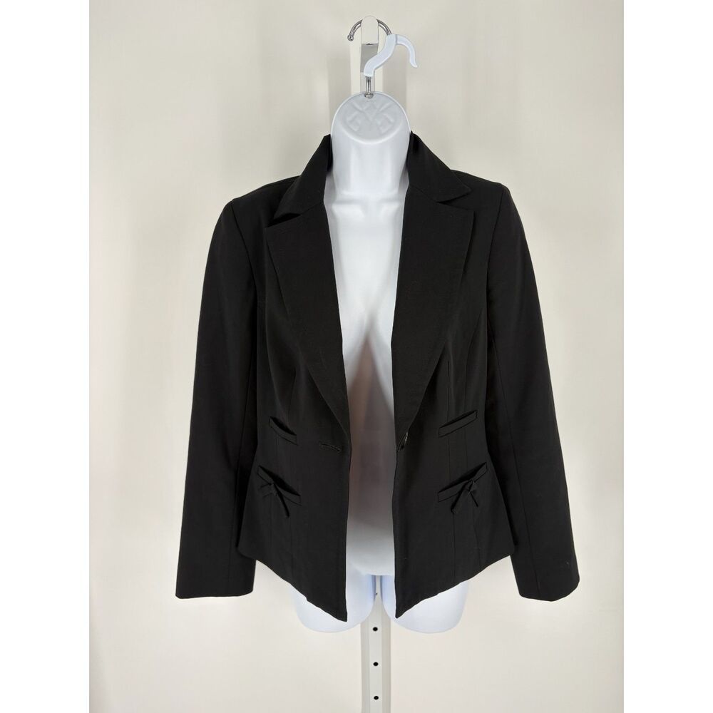 Trina Turk Black Tailored Blazer Open Front Career Jacket Designer Workwear